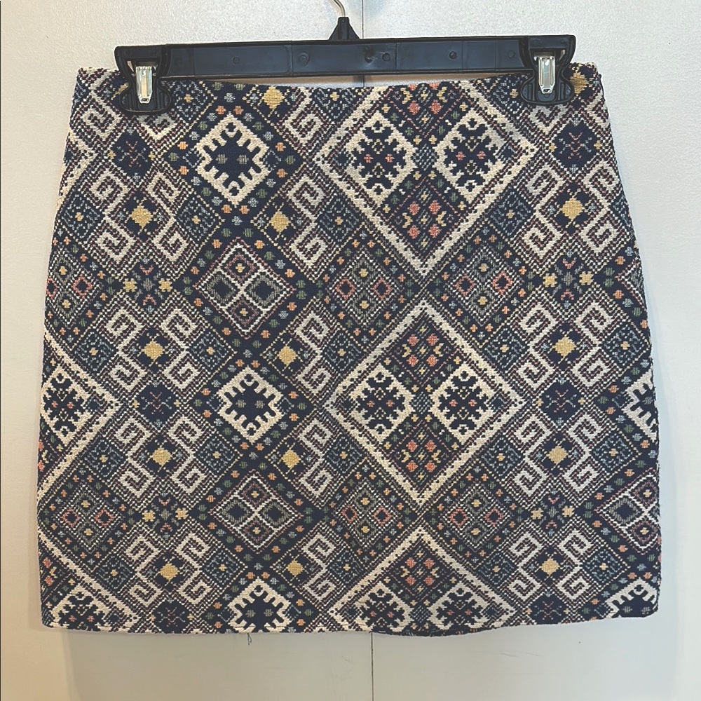 Springfield Women's US M Blue and White Tribal-Inspired Geometric Mini Skirt